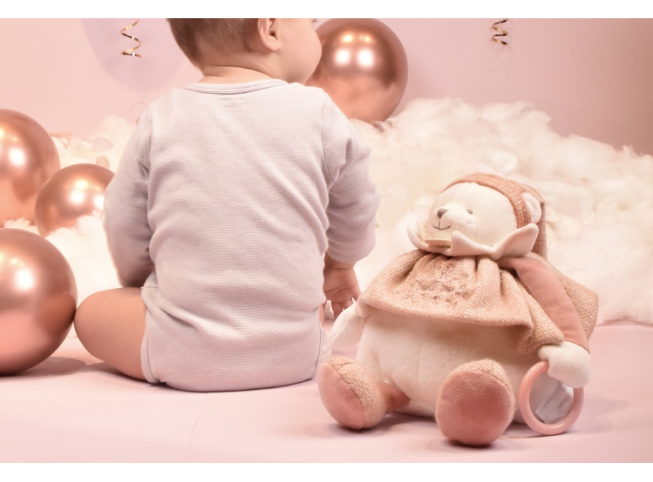 Doudou Darčeková sada Plyšový ľadový medvedík s krúžkom 30 cm ružový