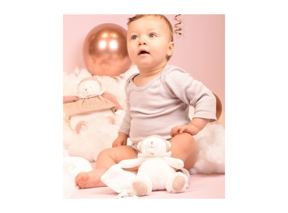Doudou Darčeková sada Plyšový ľadový medvedík s krúžkom 30 cm ružový