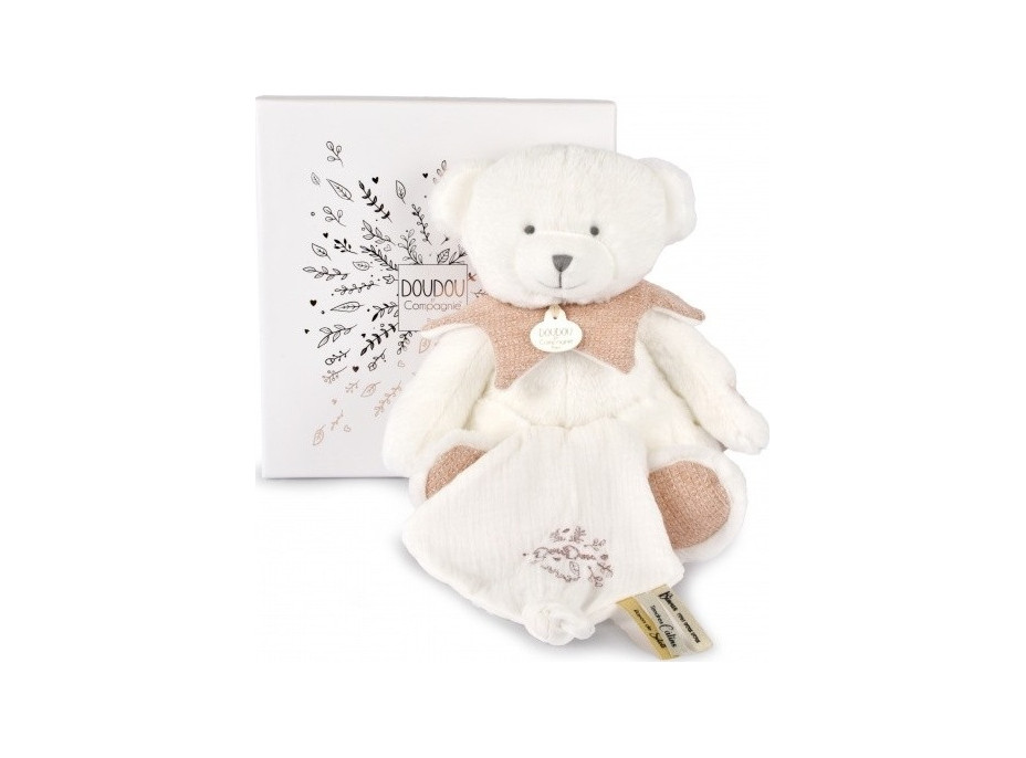 Doudou Darčeková sada Plyšový medvedík s dečkou 30 cm ružový