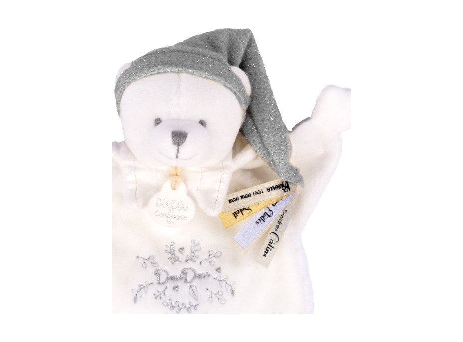 Doudou Darčeková sada Plyšový muchláčik medvedík s čiapočkou sivý 25 cm