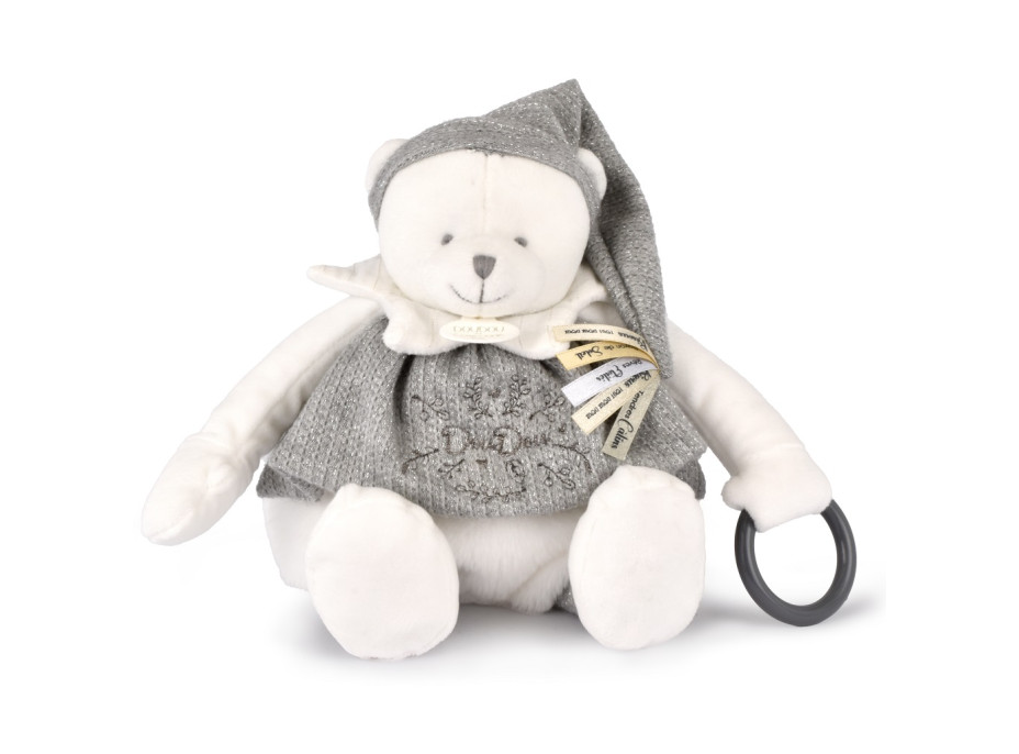 Doudou Darčeková sada Plyšový ľadový medvedík s krúžkom 30 cm sivý