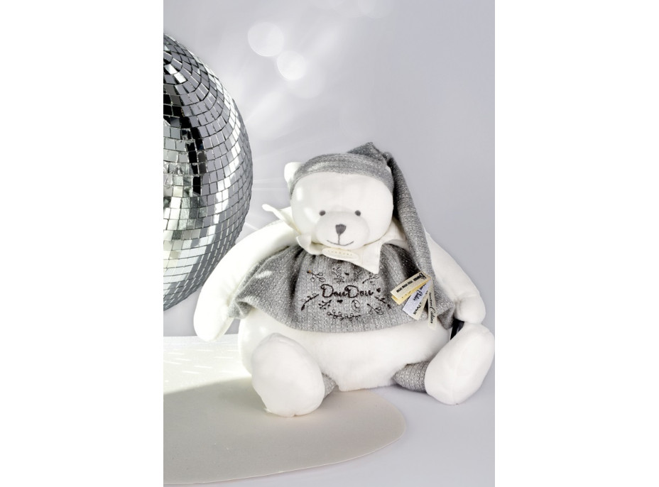 Doudou Darčeková sada Plyšový ľadový medvedík s krúžkom 30 cm sivý