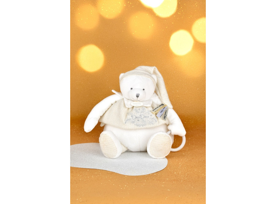 Doudou Darčeková sada Plyšový ľadový medvedík s krúžkom 30 cm béžový