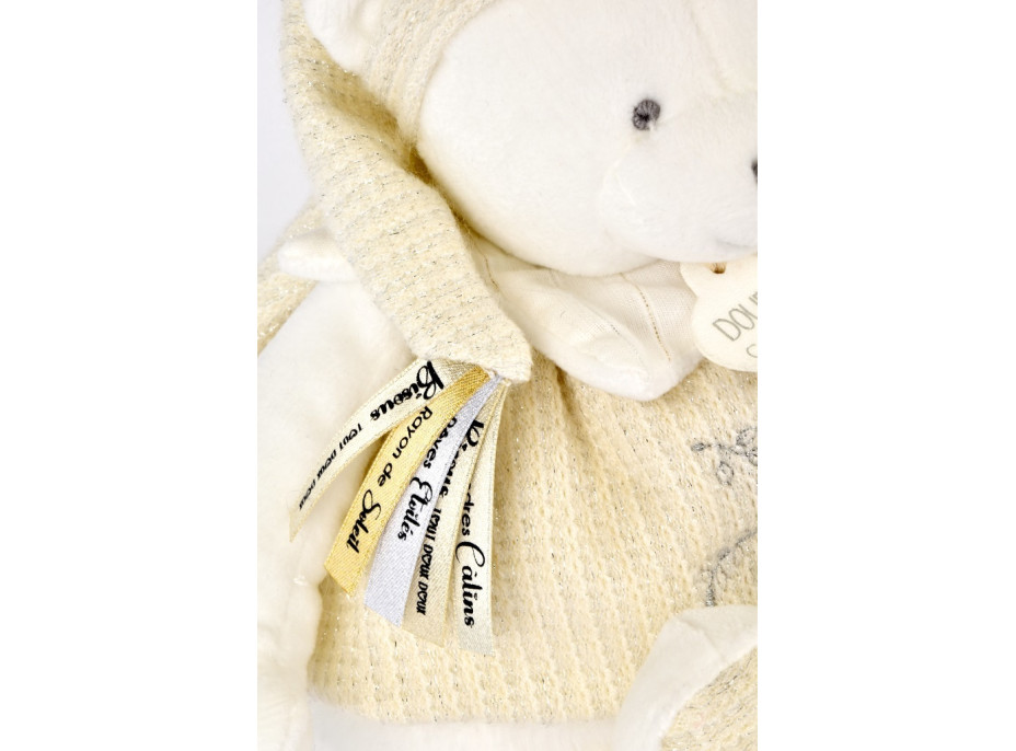 Doudou Darčeková sada Plyšový ľadový medvedík s krúžkom 30 cm béžový