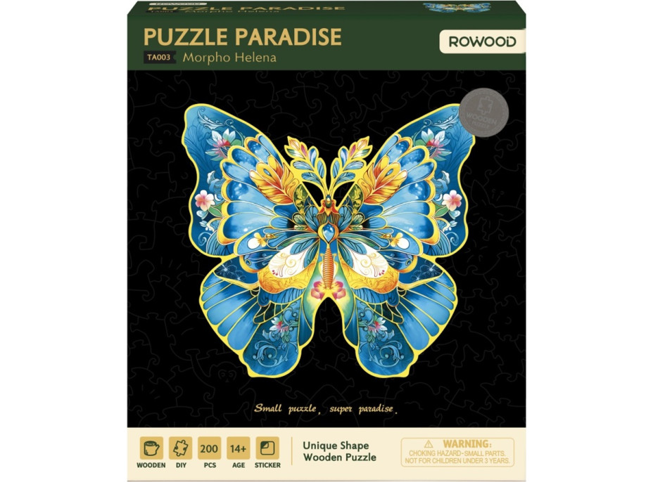 RoboTime Drevené puzzle Motýľ Morpho Helena