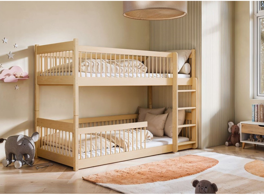 Detská poschodová posteľ s Montessori lôžkom z masívu borovice BOLEK - 180x80 cm - PRÍRODNÁ