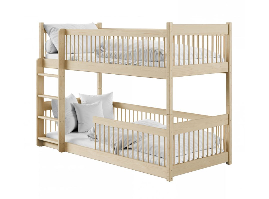 Detská poschodová posteľ s Montessori lôžkom z masívu borovice BOLEK - 180x80 cm - OLIVOVO ZELENÁ