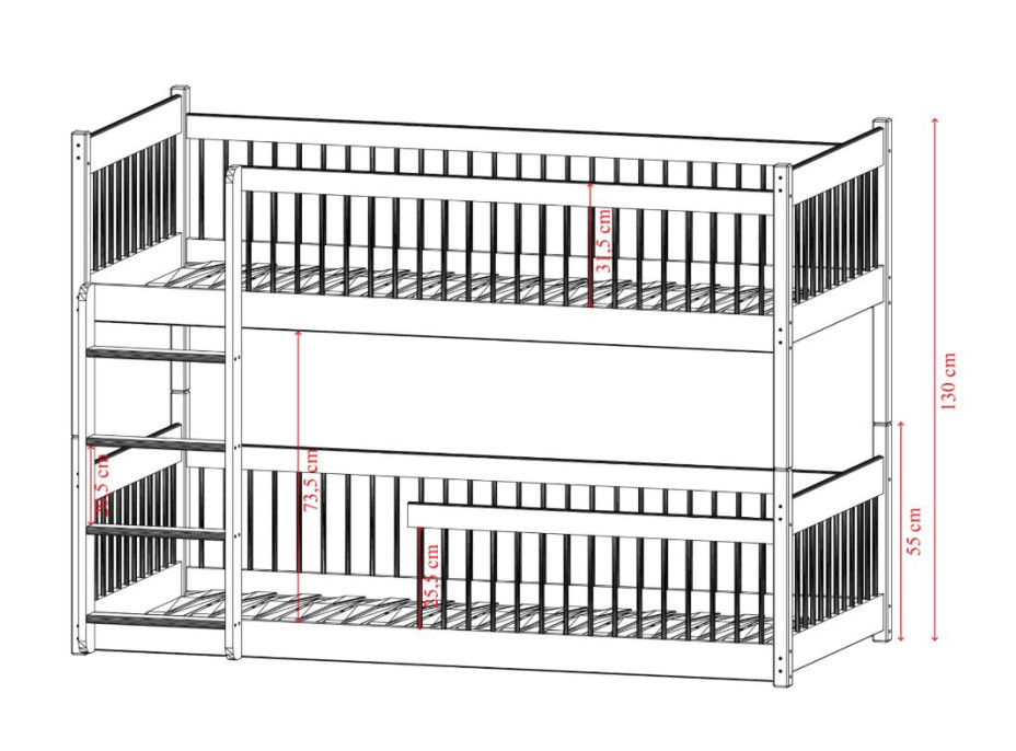 Detská poschodová posteľ s Montessori lôžkom z masívu borovice BOLEK - 180x80 cm - OLIVOVO ZELENÁ