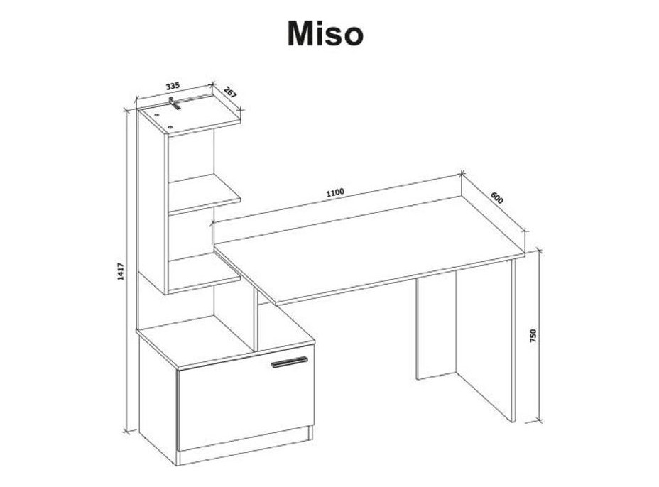 Písací stôl MISO s regálom - biely/dub artisan