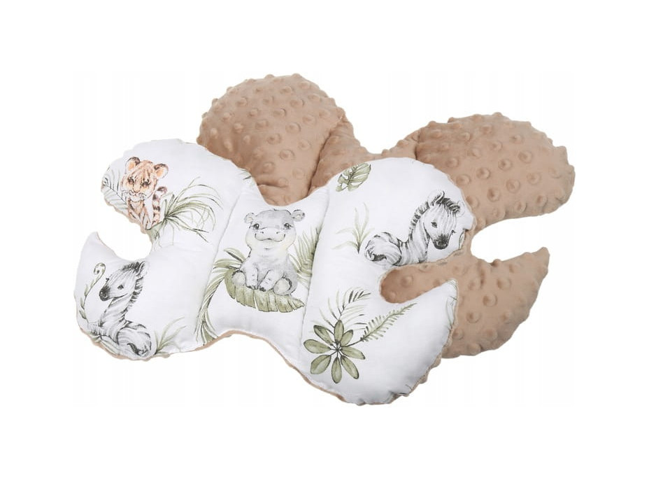 Detská deka do kočíka s vankúšikom a motýlikom - BABYMAM PREMIUM set 3v1 - Africké zvieratká s béžovou minkami