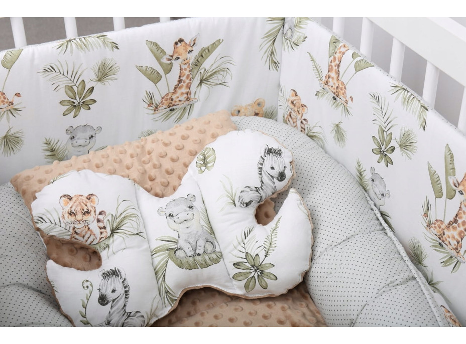 Detská deka do kočíka s vankúšikom a motýlikom - BABYMAM PREMIUM set 3v1 - Africké zvieratká s béžovou minkami