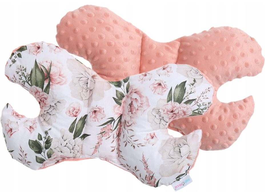 Detská deka do kočíka s vankúšikom a motýlikom - BABYMAM PREMIUM set 3v1 - Romantické kvety s marhuľovou minkou