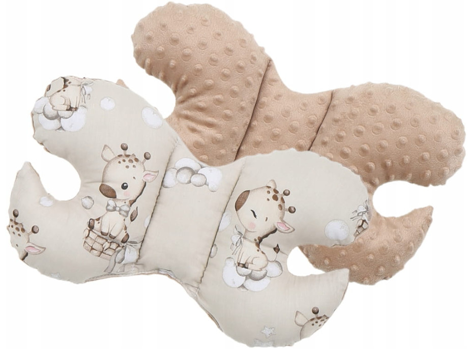 Detská deka do kočíka s vankúšikom a motýlikom - BABYMAM PREMIUM set 3v1 - Žirafa s béžovou minkami