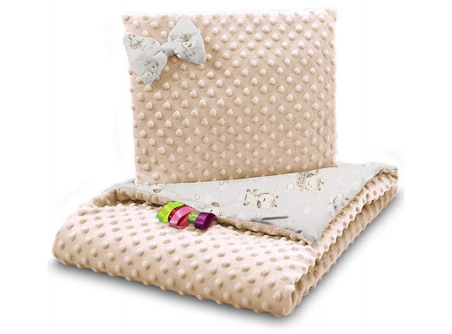 Detská deka do kočíka s vankúšikom a motýlikom - BABYMAM PREMIUM set 3v1 - Žirafa s béžovou minkami