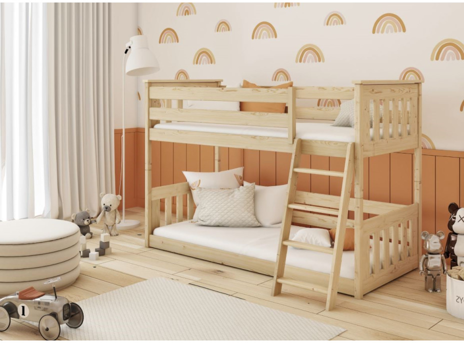 Detská poschodová posteľ s Montessori lôžkom z masívu borovice KEVIN - 200x90 cm - PRÍRODNÁ