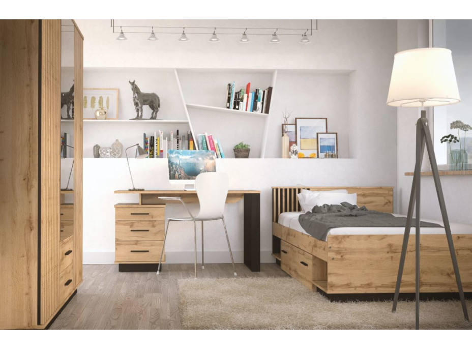 Posteľ s úložným priestorom LAMELO LA26 - 200x160 cm - dub wotan/čierna