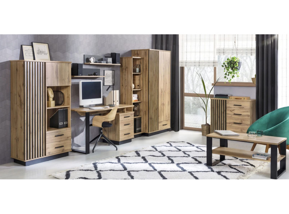 Posteľ s úložným priestorom LAMELO LA26 - 200x160 cm - dub wotan/čierna