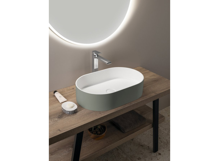 Sapho THIN umývadlo na dosku, Rockstone, 55x35cm, verde/biela mat WN205-44