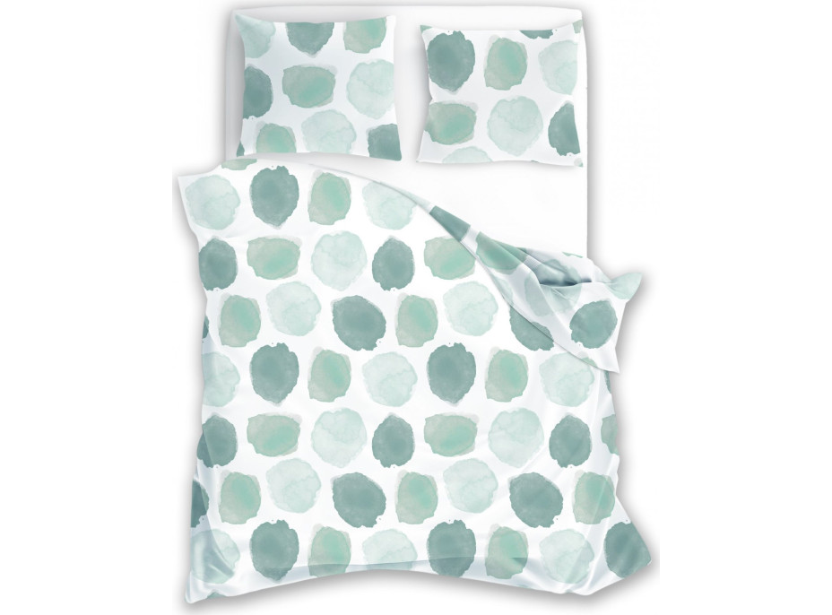 Saténové obliečky SATEEN Bodky - zelené/biele - 160x200 cm + 2x 70x80 cm
