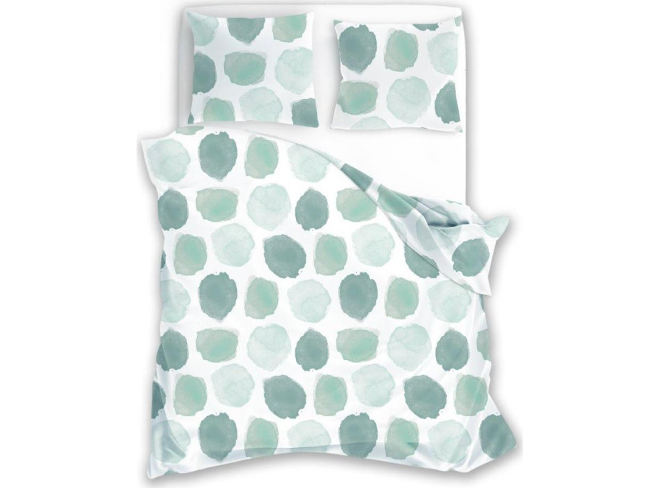 Saténové obliečky SATEEN Bodky - zelené/biele - 220x200 cm + 2x 70x80 cm