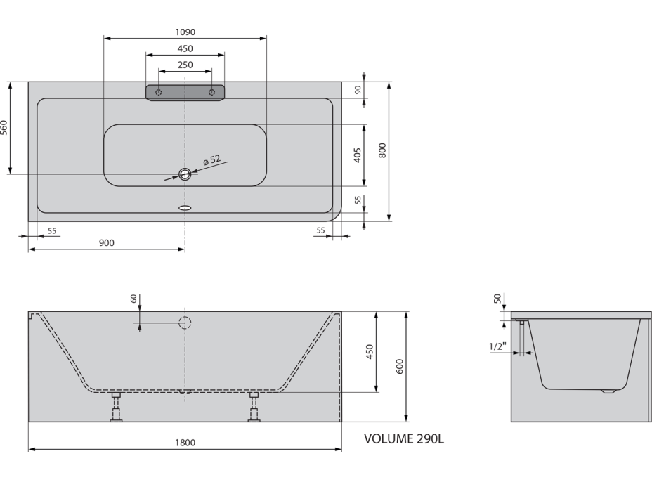 Polysan CASCATA L MONOLITH obdĺžniková vaňa 180x80x60cm, kaskáda biela 73836ML.101
