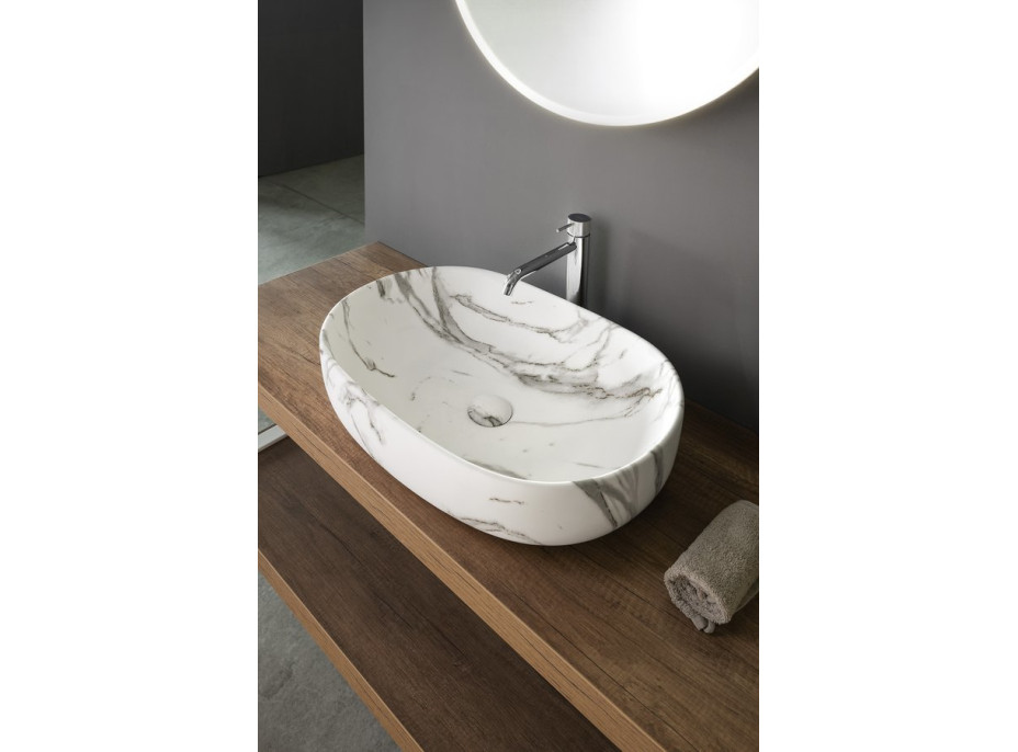 Sapho CALEO keramické umývadlo na dosku, 60x42cm, bianco carrara CA590BC