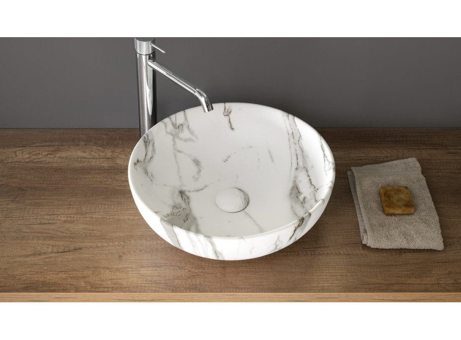 Sapho RONDANE keramické umývadlo na dosku Ø 41cm, bianco carrara AR435BC