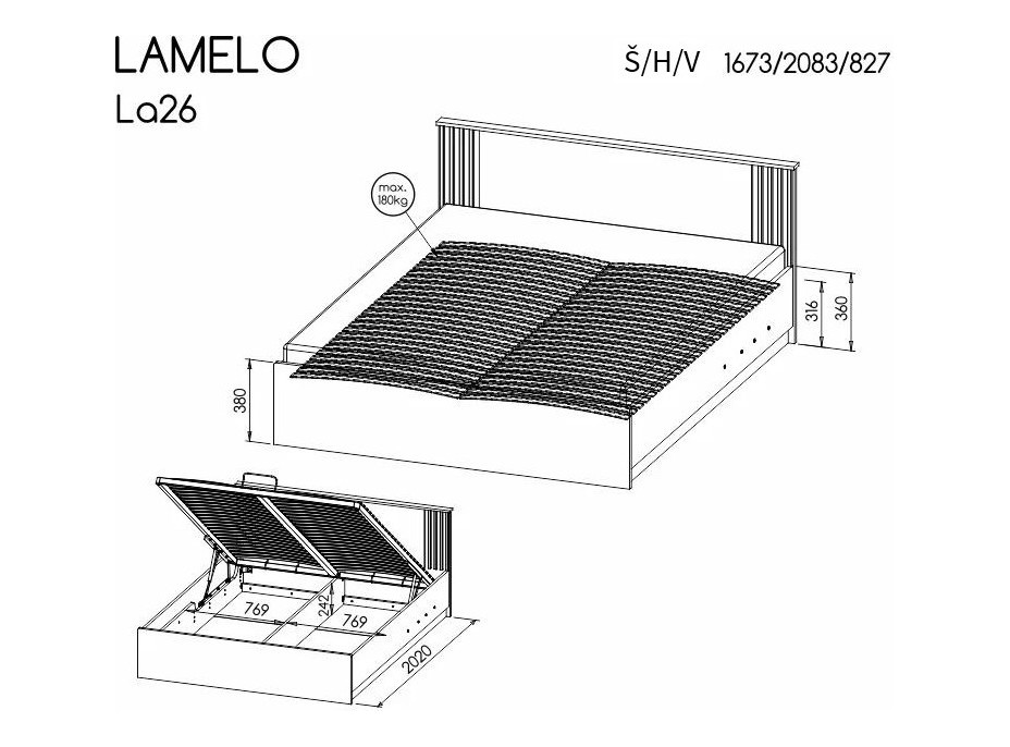Posteľ s úložným priestorom LAMELO LA26 - 200x160 cm - dub wotan/čierna