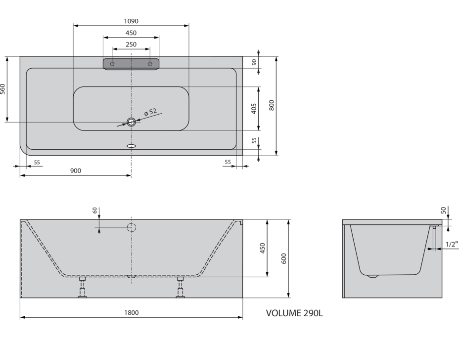 Polysan CASCATA R MONOLITH obdĺžniková vaňa 180x80x60cm, kaskáda nerez 73836MR.100