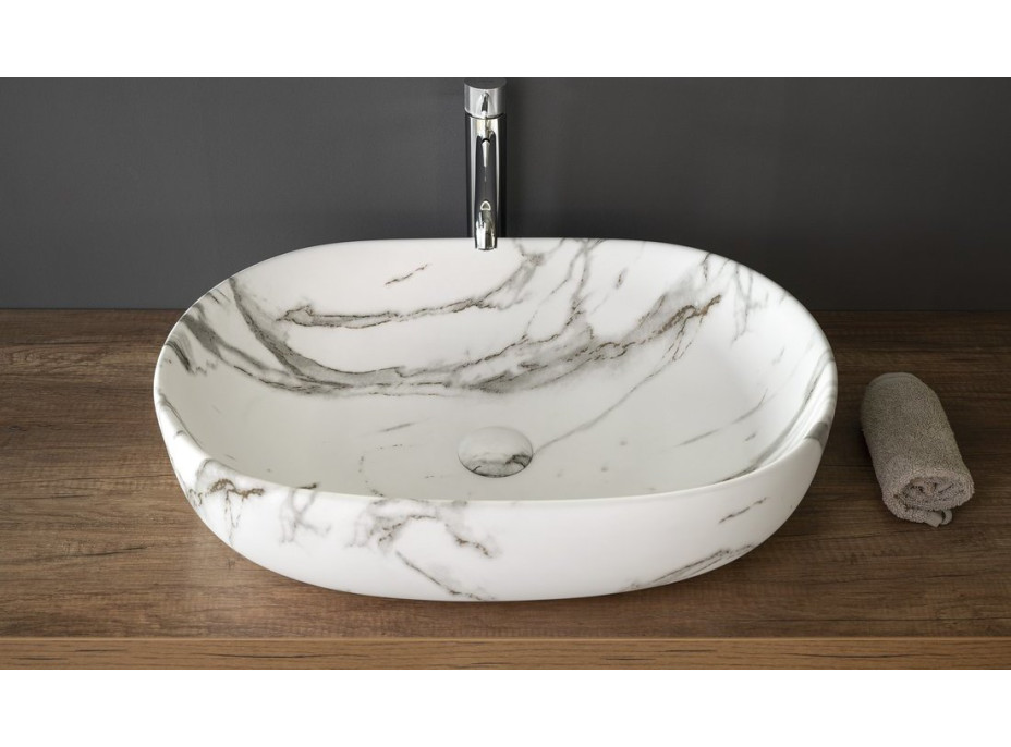 Sapho CALEO keramické umývadlo na dosku, 60x42cm, bianco carrara CA590BC
