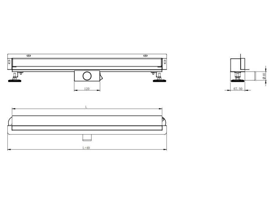 Sprchový žľab do steny MEXEN FLAT WALL 2v1 - čierny matný, 1730120, 120 cm