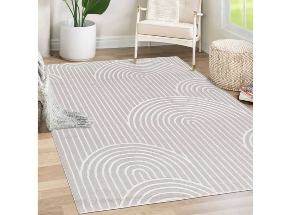 Kusový koberec ELLEN Waves - krémový/biely