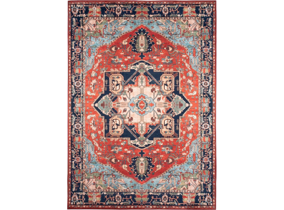 Kusový koberec FLANNEL PRINTED - Ornament - červený/tmavo modrý