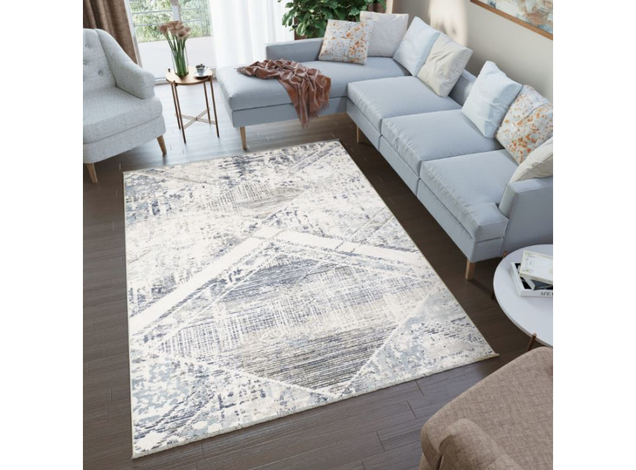 Kusový koberec RIVOLI Pattern - svetlo béžový/modrý