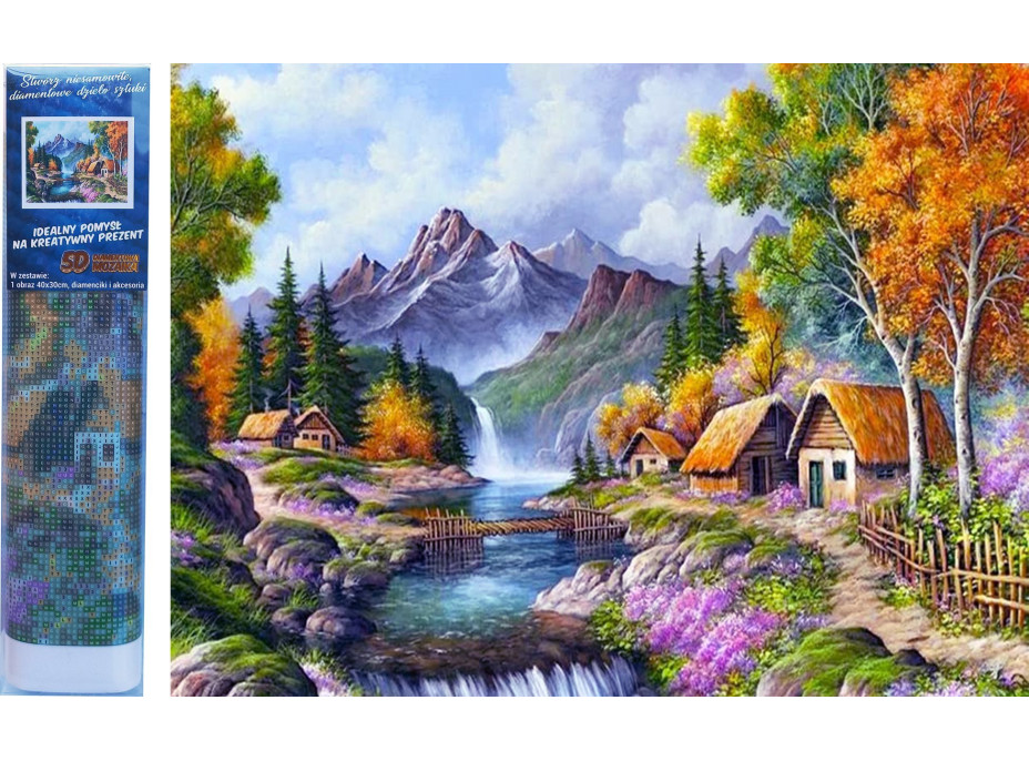 Norimpex Diamantové maľovanie Chaty pri horskej rieke 30x40cm