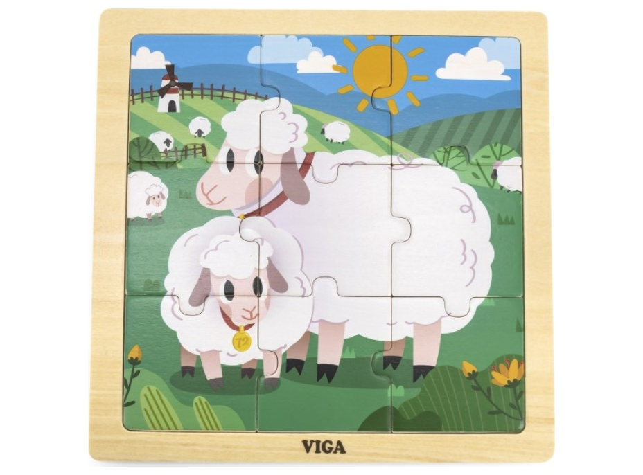 VIGA Drevené puzzle Ovečky, 9 dielikov