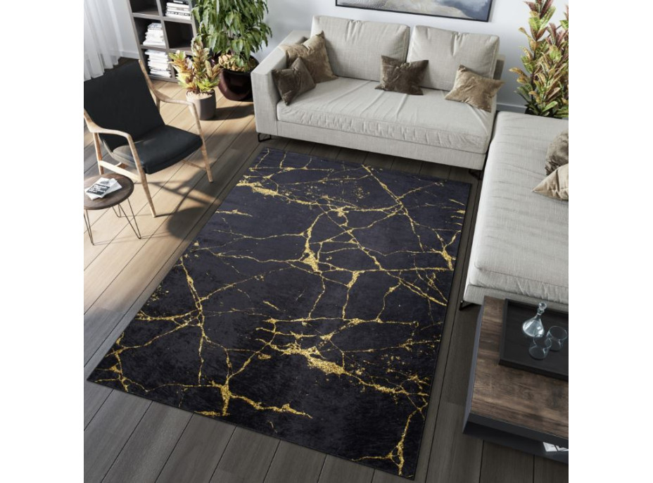 Kusový koberec TOSCANA Marble - čierny/zlatý