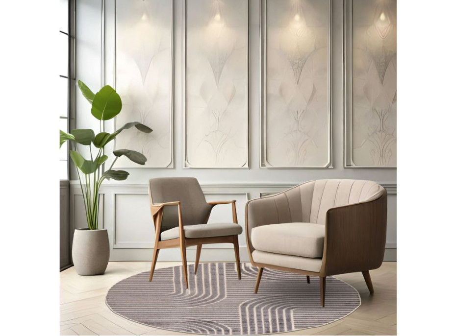 Kusový okrúhly koberec MADISON Lines - šedý/krémový