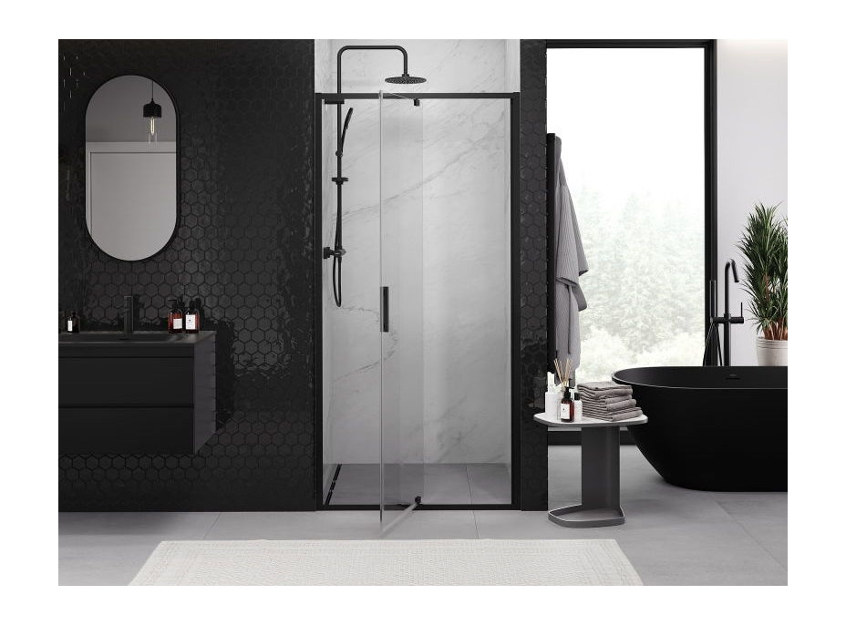 Sprchové dvere MEXEN EXO pivotové - dvojdielne - 110 cm - číre - čierne - 819-110-000-70-00