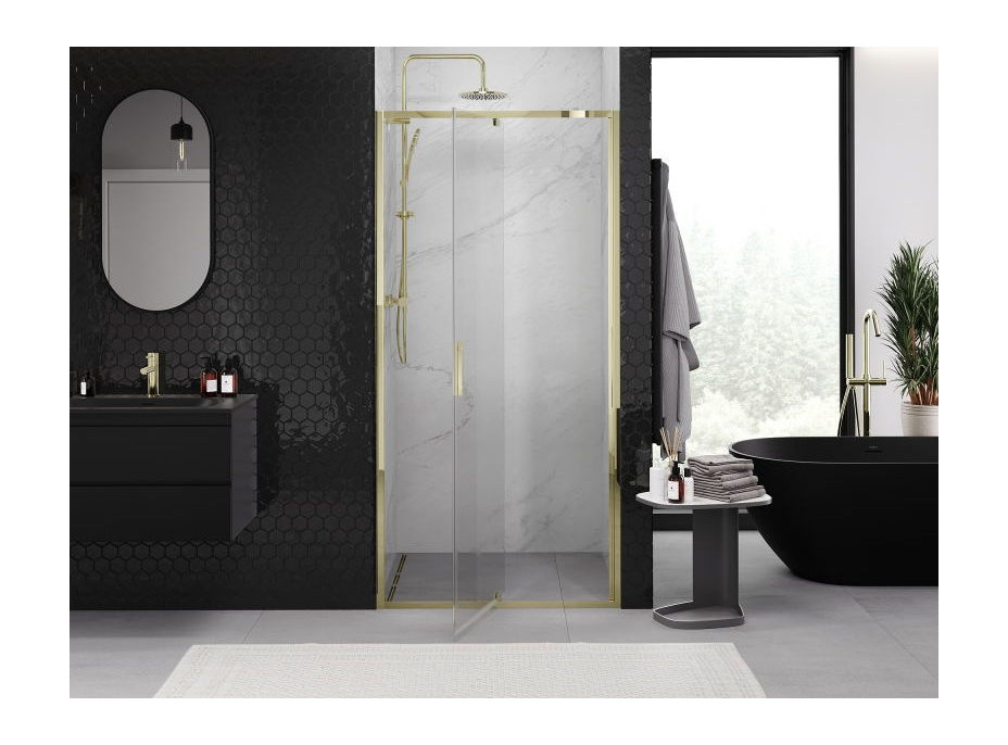 Sprchové dvere MEXEN EXO pivotové - dvojdielne - 90 cm - číre - zlaté - 819-090-000-50-00