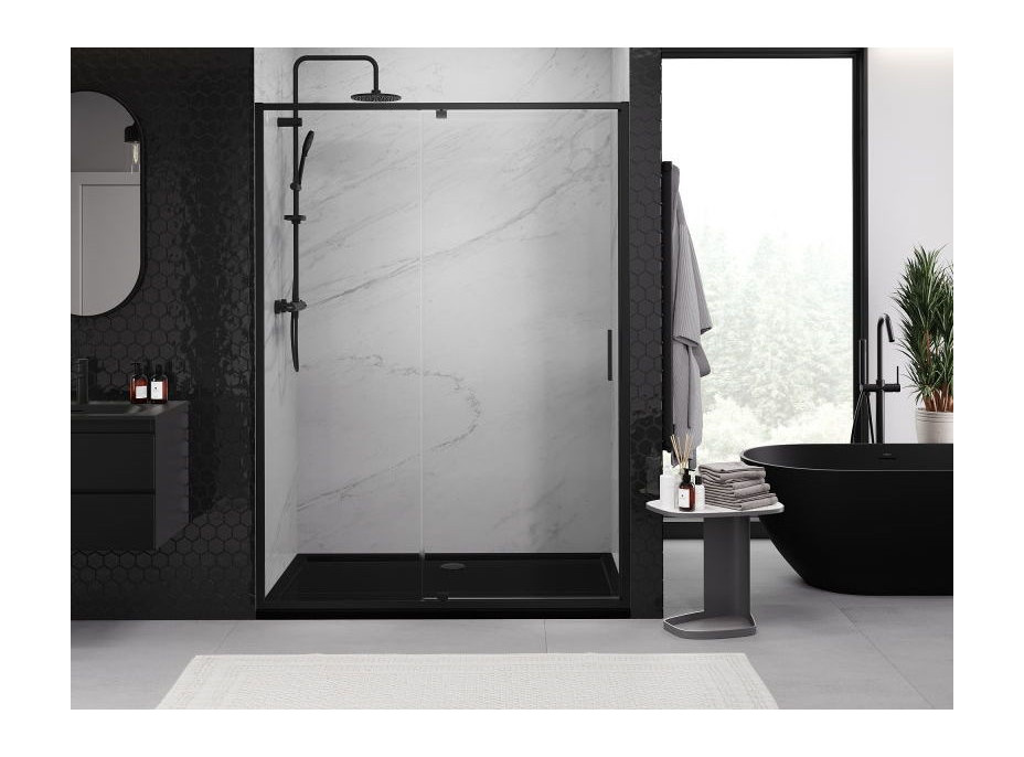 Sprchové dvere MEXEN EXO pivotové - dvojdielne - 160 cm - číre - čierne - 819-160-000-70-00