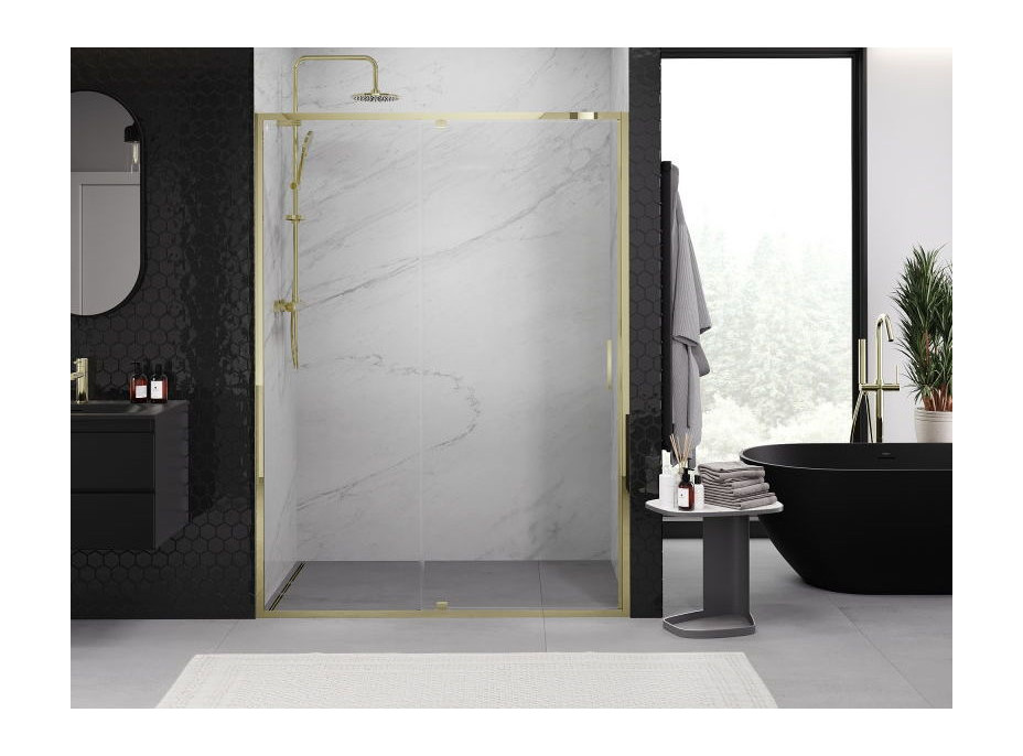 Sprchové dvere MEXEN EXO pivotové - dvojdielne - 135 cm - číre - zlaté - 819-135-000-50-00