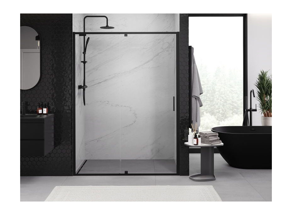 Sprchové dvere MEXEN EXO pivotové - dvojdielne - 160 cm - číre - čierne - 819-160-000-70-00