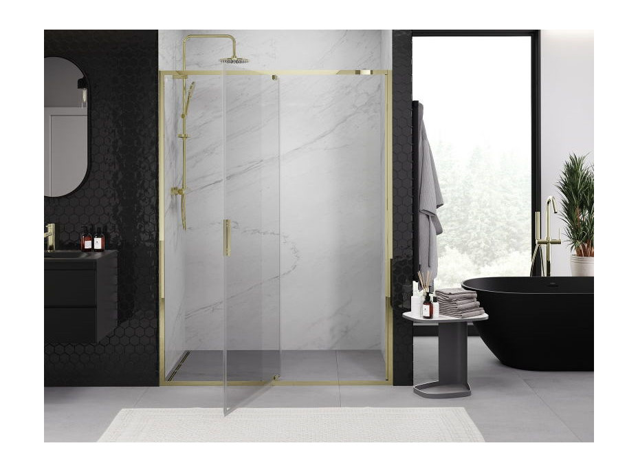 Sprchové dvere MEXEN EXO pivotové - dvojdielne - 135 cm - číre - zlaté - 819-135-000-50-00