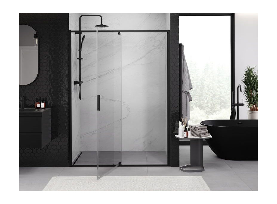 Sprchové dvere MEXEN EXO pivotové - dvojdielne - 160 cm - číre - čierne - 819-160-000-70-00