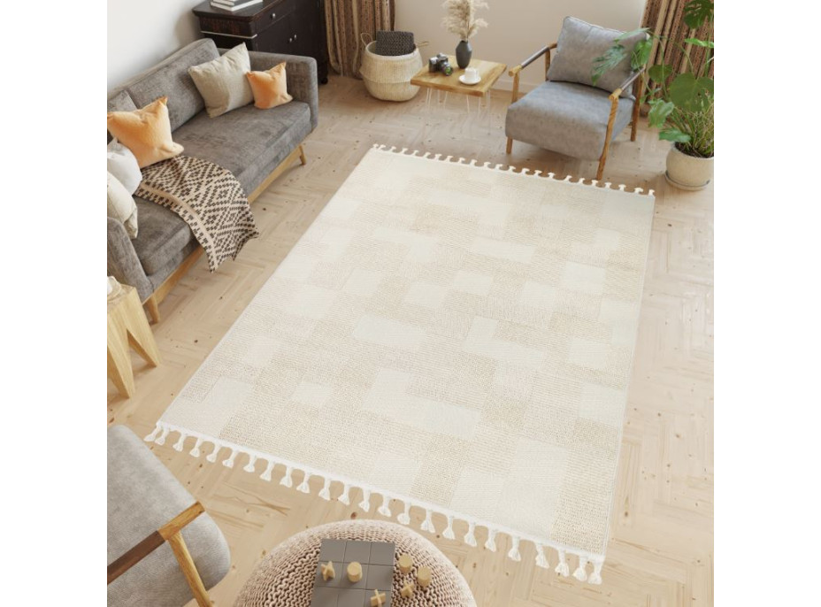 Kusový koberec RIO LOOP Blocks - krémový/bílý