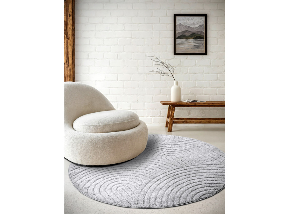 Kusový koberec New York 106205 Light Grey kruh
