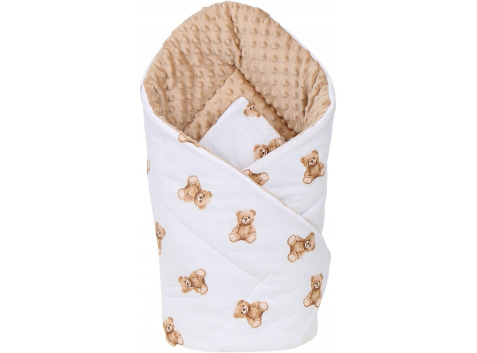 Obojstranná zavinovačka pre bábätká 80x80 cm BABYMAM PREMIUM - Medvedík Teddy s béžovou minkou