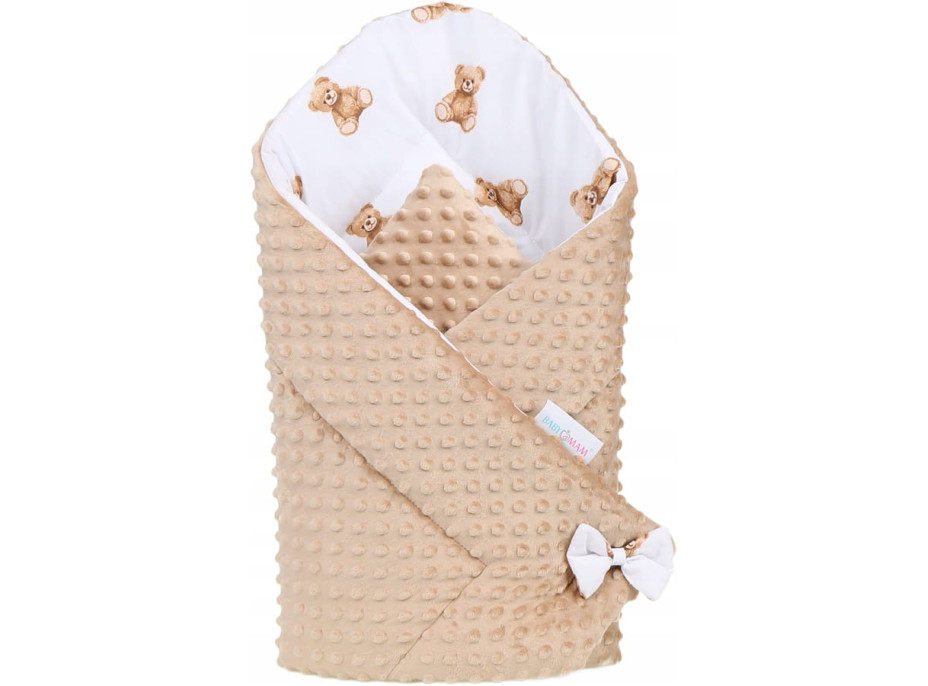 Obojstranná zavinovačka pre bábätká 80x80 cm BABYMAM PREMIUM - Medvedík Teddy s béžovou minkou