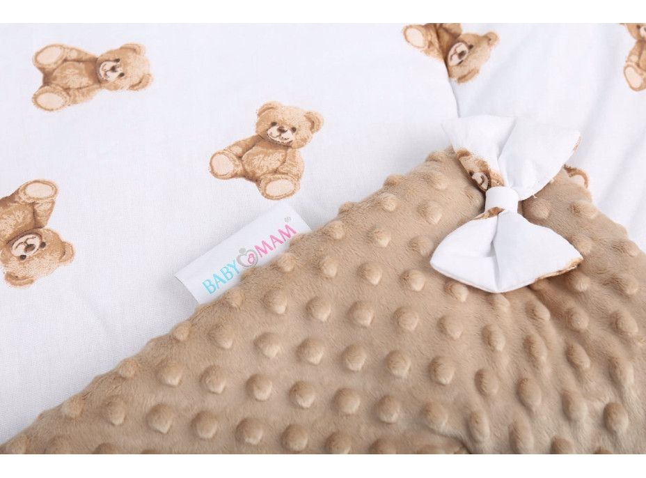 Obojstranná zavinovačka pre bábätká 80x80 cm BABYMAM PREMIUM - Medvedík Teddy s béžovou minkou